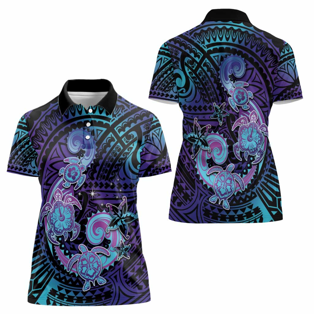 Hawaii Makahiki Turtle Women Polo Shirt Spiral Polynesian Tattoo