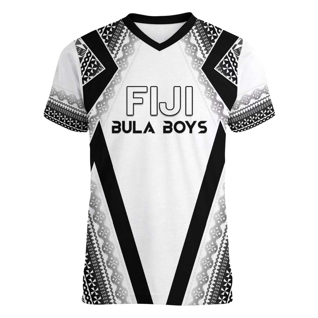 Custom Bula Fiji Football Women V-Neck T-Shirt Go Champions LT05 Female White - Polynesian Pride