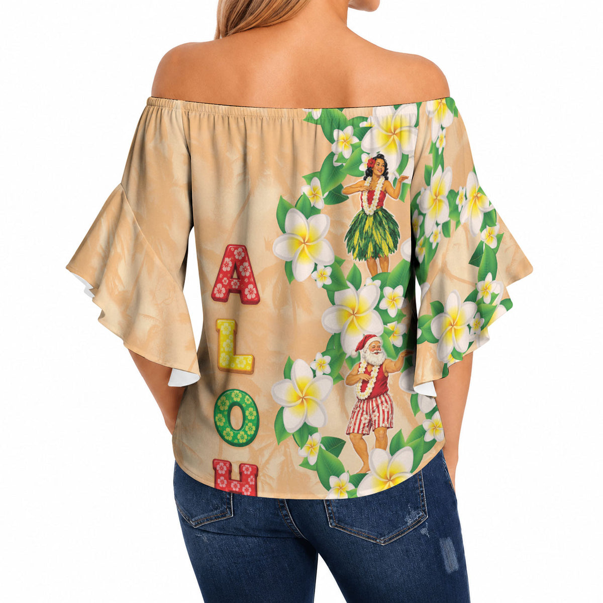 Aloha Hawaii Chilly Christmas Off Shoulder Wrap Waist Top Tropical Vibes