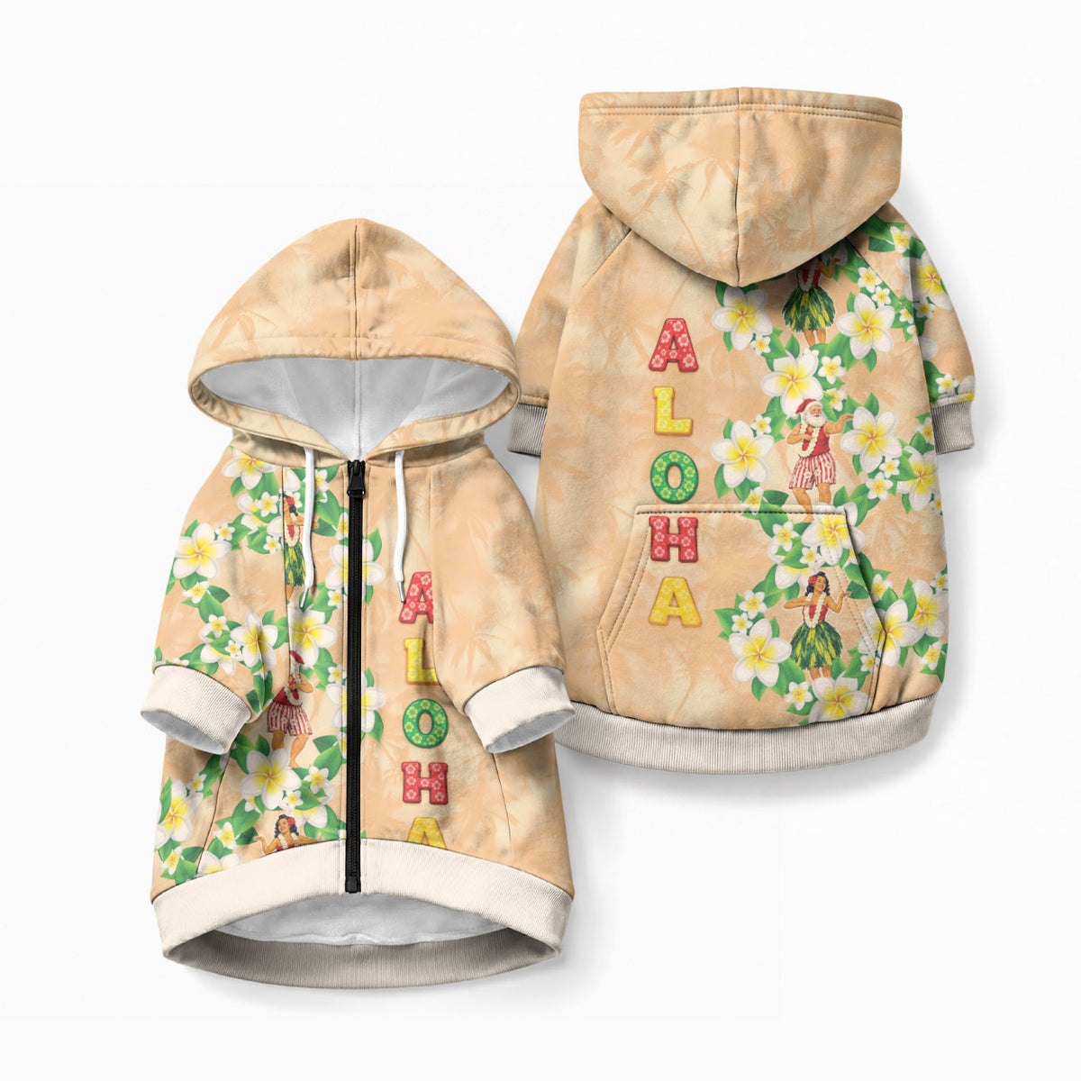 Aloha Hawaii Chilly Christmas Pet Hoodie Tropical Vibes LT05 Zip-up Beige - Polynesian Pride