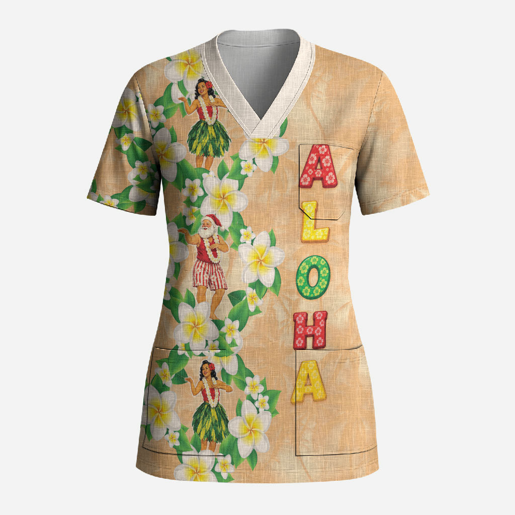 Aloha Hawaii Chilly Christmas Scrub Top Tropical Vibes LT05 Adult Beige - Polynesian Pride