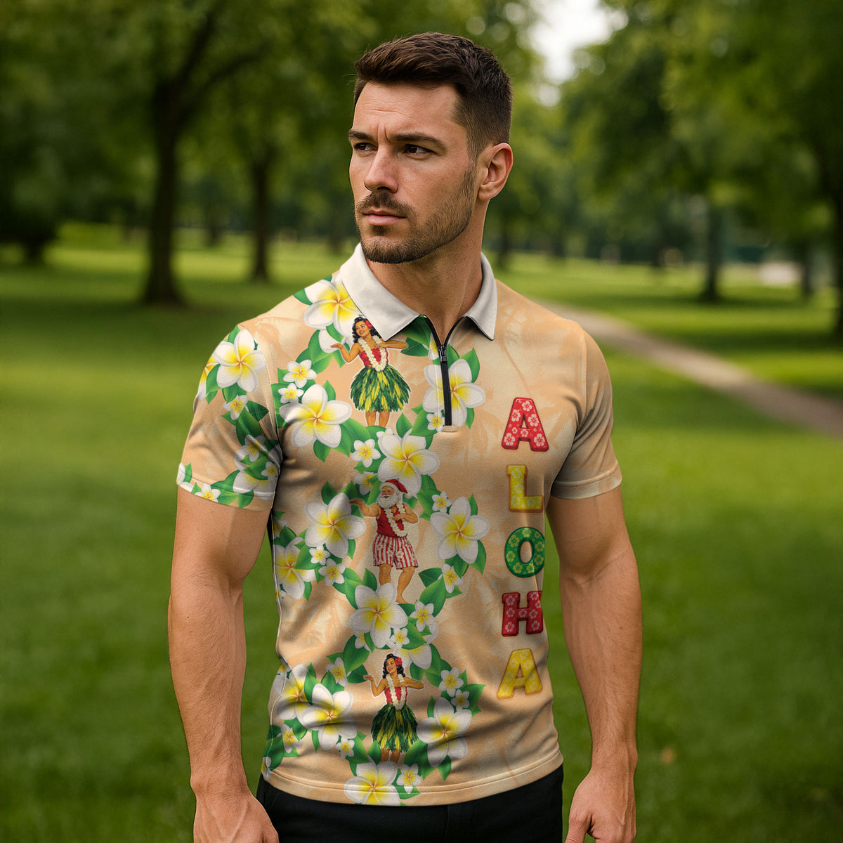 Aloha Hawaii Chilly Christmas Zipper Polo Shirt Tropical Vibes LT05 - Polynesian Pride