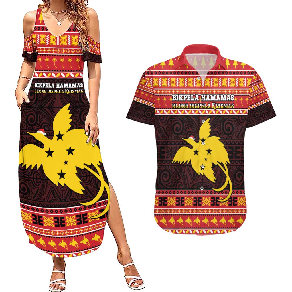 Papua New Guinea Christmas Couples Matching Summer Maxi Dress and Hawaiian Shirt Santa Raggiana