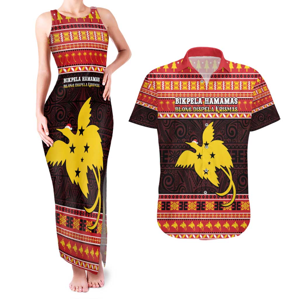 Papua New Guinea Christmas Couples Matching Tank Maxi Dress and Hawaiian Shirt Santa Raggiana