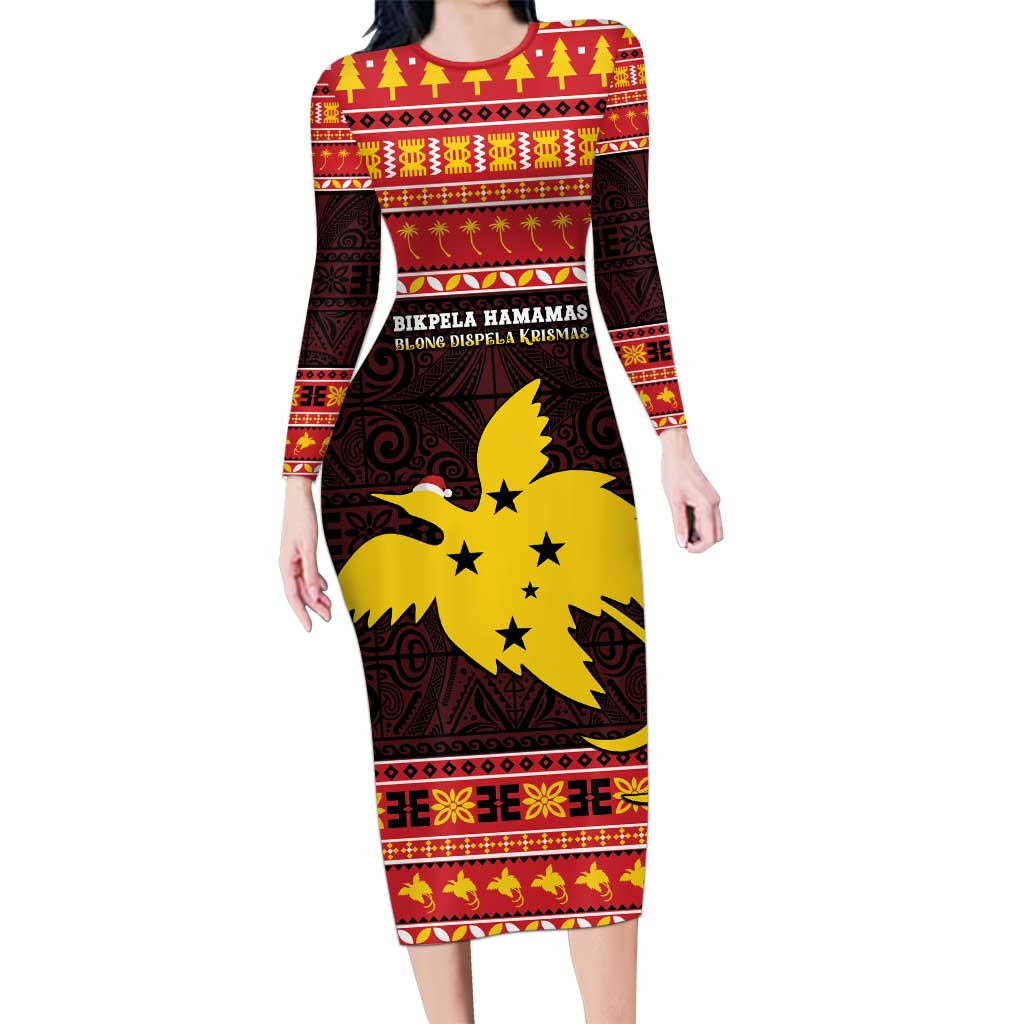 Papua New Guinea Christmas Long Sleeve Bodycon Dress Santa Raggiana