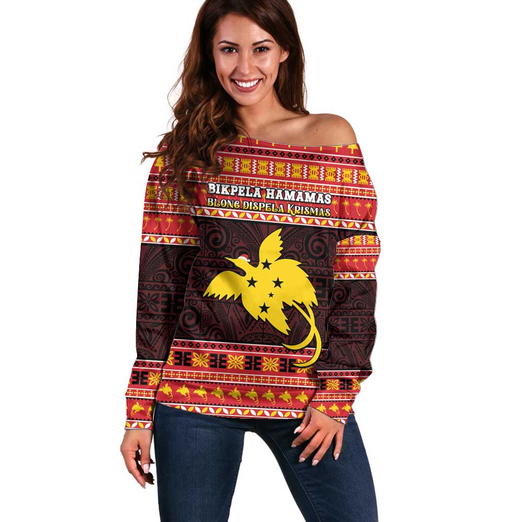 Papua New Guinea Christmas Off Shoulder Sweater Santa Raggiana