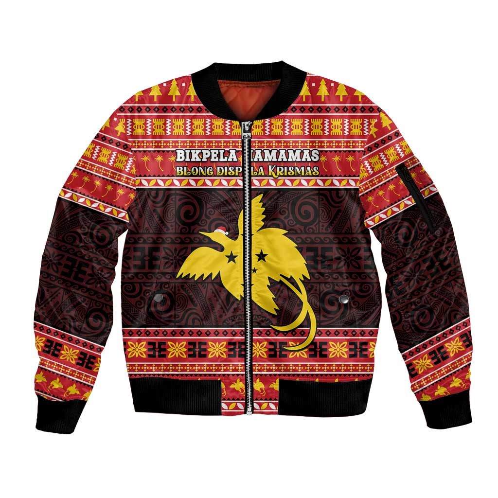 Papua New Guinea Christmas Sleeve Zip Bomber Jacket Santa Raggiana