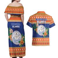 Marshall Islands Christmas Couples Matching Off Shoulder Maxi Dress and Hawaiian Shirt Marshallese Seal Meddi Kirijmoj LT05 - Polynesian Pride
