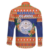 Marshall Islands Christmas Family Matching Off The Shoulder Long Sleeve Dress and Hawaiian Shirt Marshallese Seal Meddi Kirijmoj