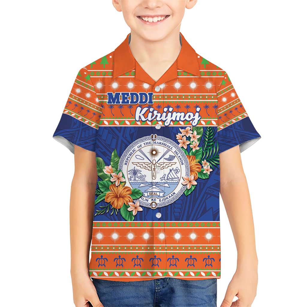 Marshall Islands Christmas Kid Hawaiian Shirt Marshallese Seal Meddi Kirijmoj LT05 Kid Orange - Polynesian Pride