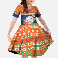 Marshall Islands Christmas Kid Short Sleeve Dress Marshallese Seal Meddi Kirijmoj LT05 KID Orange - Polynesian Pride