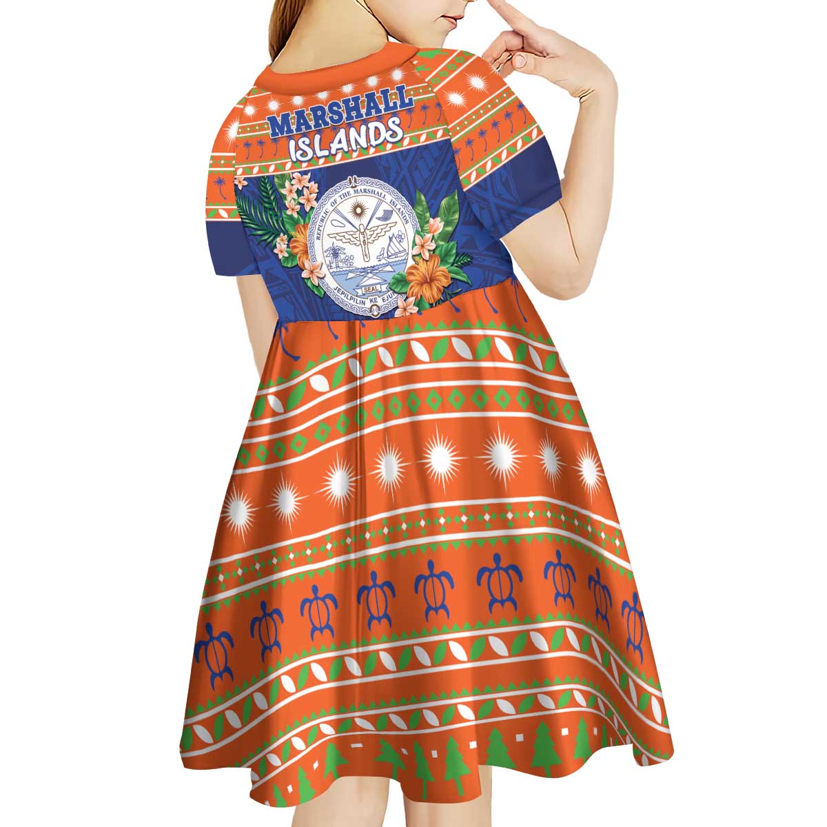 Marshall Islands Christmas Kid Short Sleeve Dress Marshallese Seal Meddi Kirijmoj LT05 - Polynesian Pride