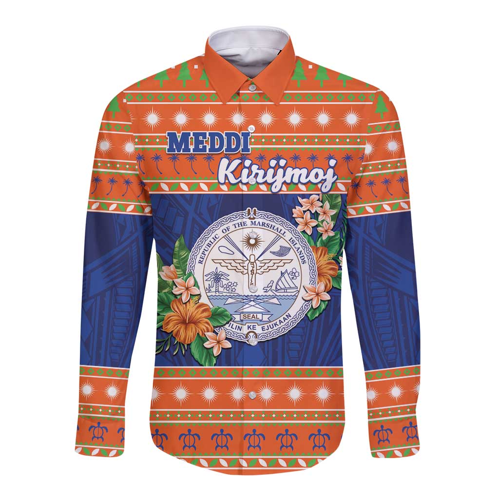 Marshall Islands Christmas Long Sleeve Button Shirt Marshallese Seal Meddi Kirijmoj