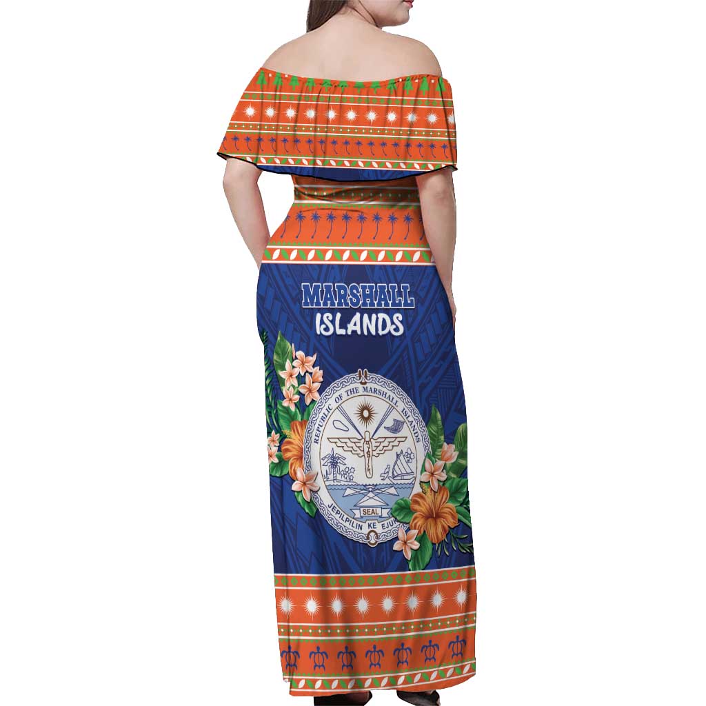 Marshall Islands Christmas Off Shoulder Maxi Dress Marshallese Seal Meddi Kirijmoj LT05 - Polynesian Pride