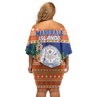 Marshall Islands Christmas Off Shoulder Short Dress Marshallese Seal Meddi Kirijmoj