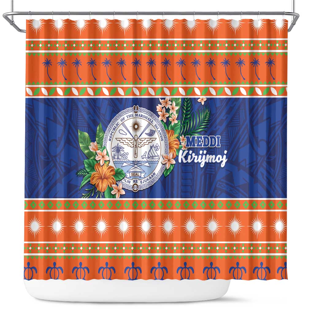 Marshall Islands Christmas Shower Curtain Marshallese Seal Meddi Kirijmoj LT05 Orange - Polynesian Pride