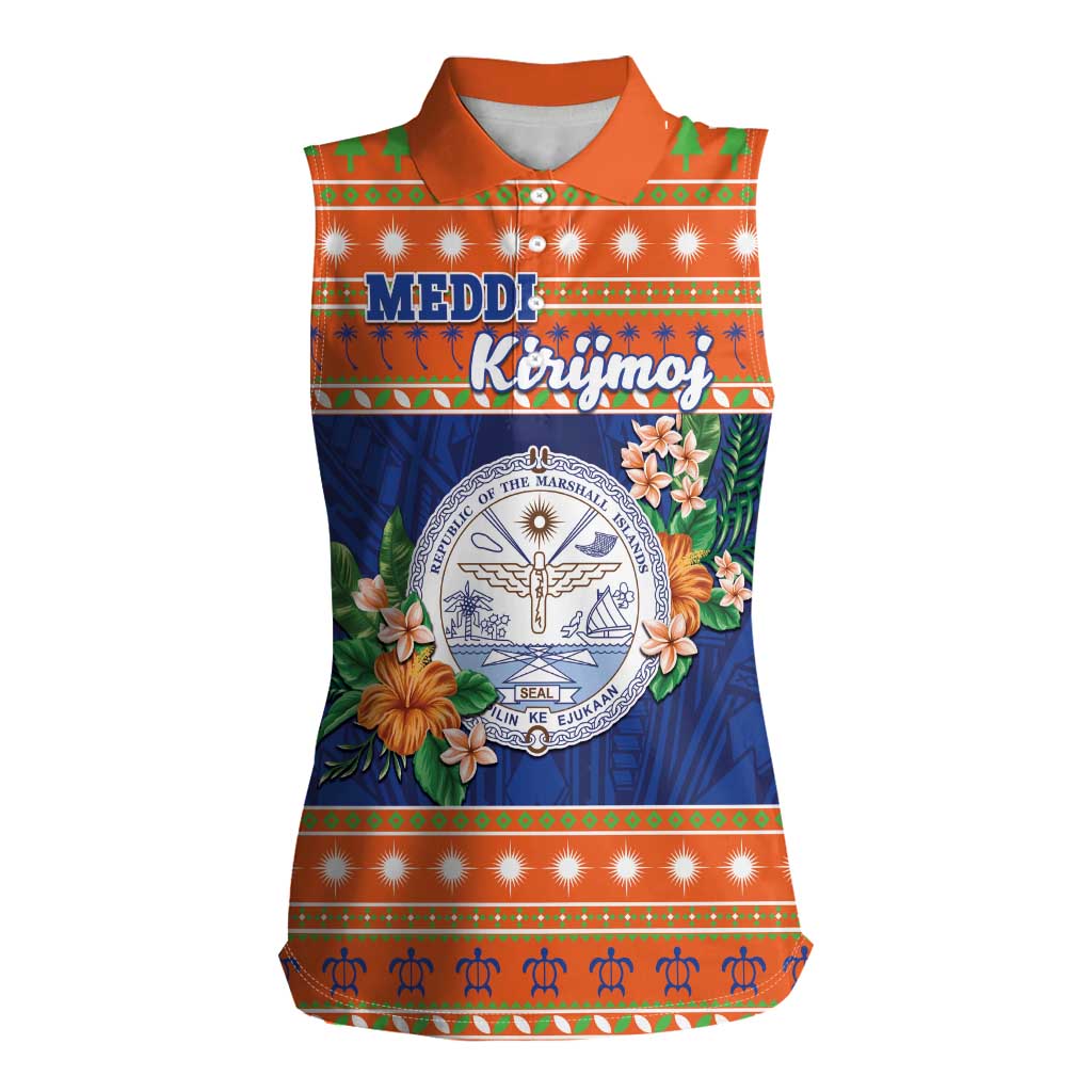 Marshall Islands Christmas Women Sleeveless Polo Shirt Marshallese Seal Meddi Kirijmoj LT05 Female Orange - Polynesian Pride