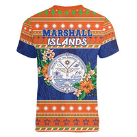 Marshall Islands Christmas Women V-Neck T-Shirt Marshallese Seal Meddi Kirijmoj LT05 - Polynesian Pride