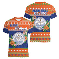 Marshall Islands Christmas Women V-Neck T-Shirt Marshallese Seal Meddi Kirijmoj LT05 - Polynesian Pride