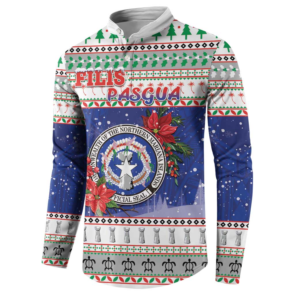 Northern Mariana Islands Christmas Button Sweatshirt Poinsettia Filis Pasgua