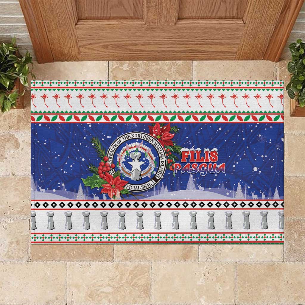 Northern Mariana Islands Christmas Rubber Doormat Poinsettia Filis Pasgua