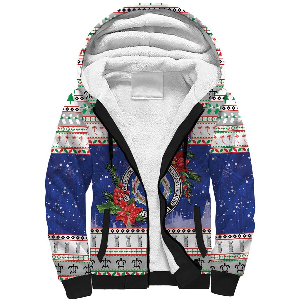 Northern Mariana Islands Christmas Sherpa Hoodie Poinsettia Filis Pasgua