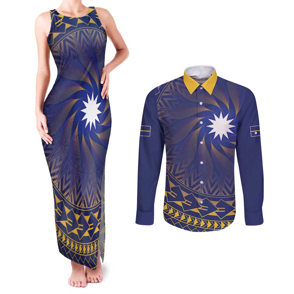 Nauru Angam Day Couples Matching Tank Maxi Dress and Long Sleeve Button Shirt Polynesian Tribal Pattern Unique Style - Polynesian Pride