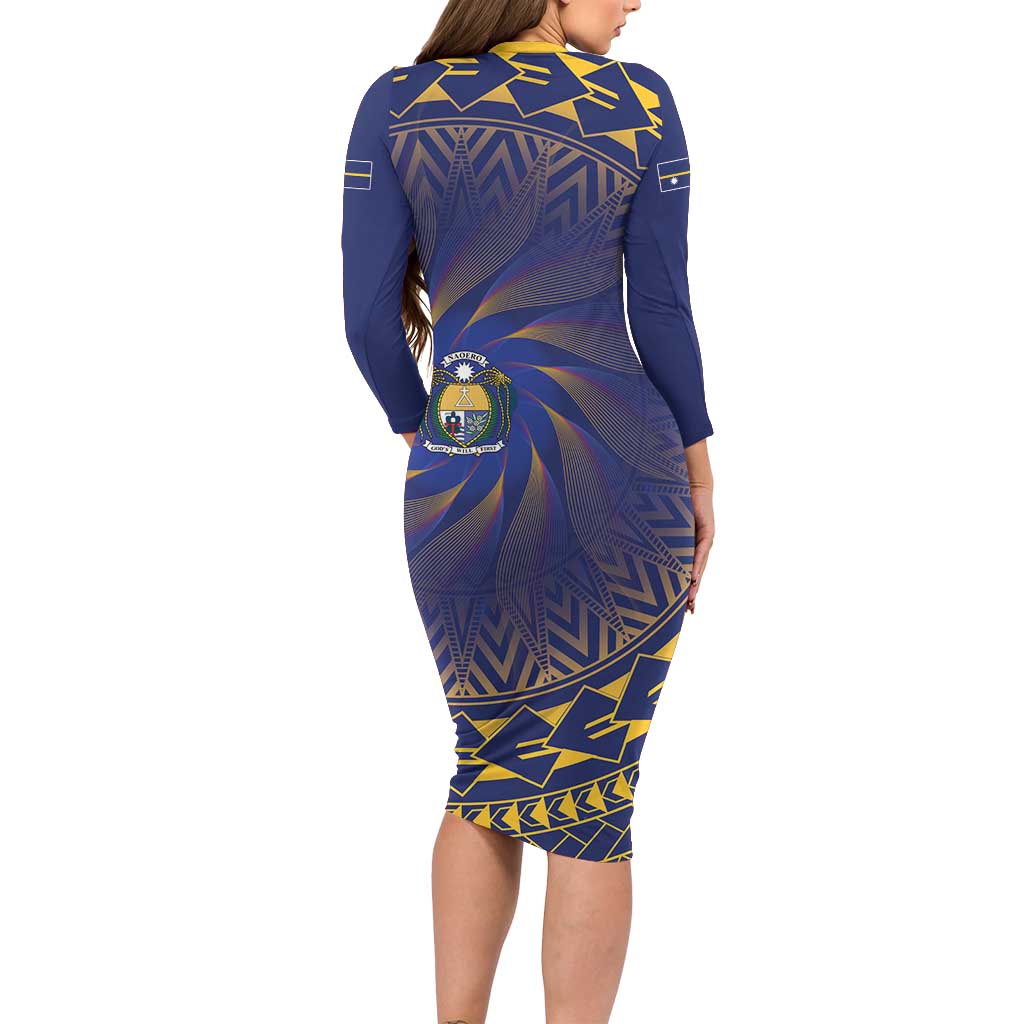 Nauru Angam Day Long Sleeve Bodycon Dress Polynesian Tribal Pattern Unique Style LT05 - Polynesian Pride