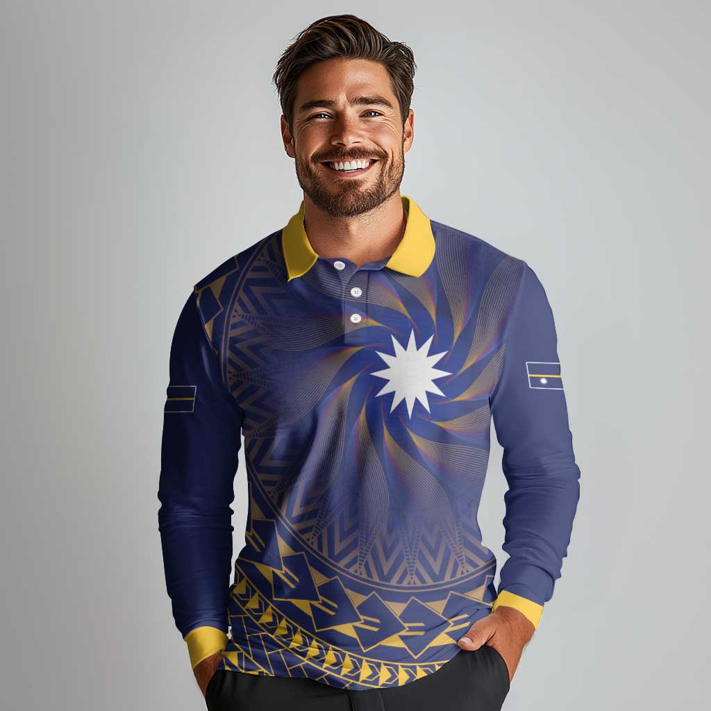 Nauru Angam Day Long Sleeve Polo Shirt Polynesian Tribal Pattern Unique Style - Polynesian Pride