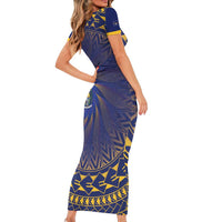 Nauru Angam Day Short Sleeve Bodycon Dress Polynesian Tribal Pattern Unique Style - Polynesian Pride