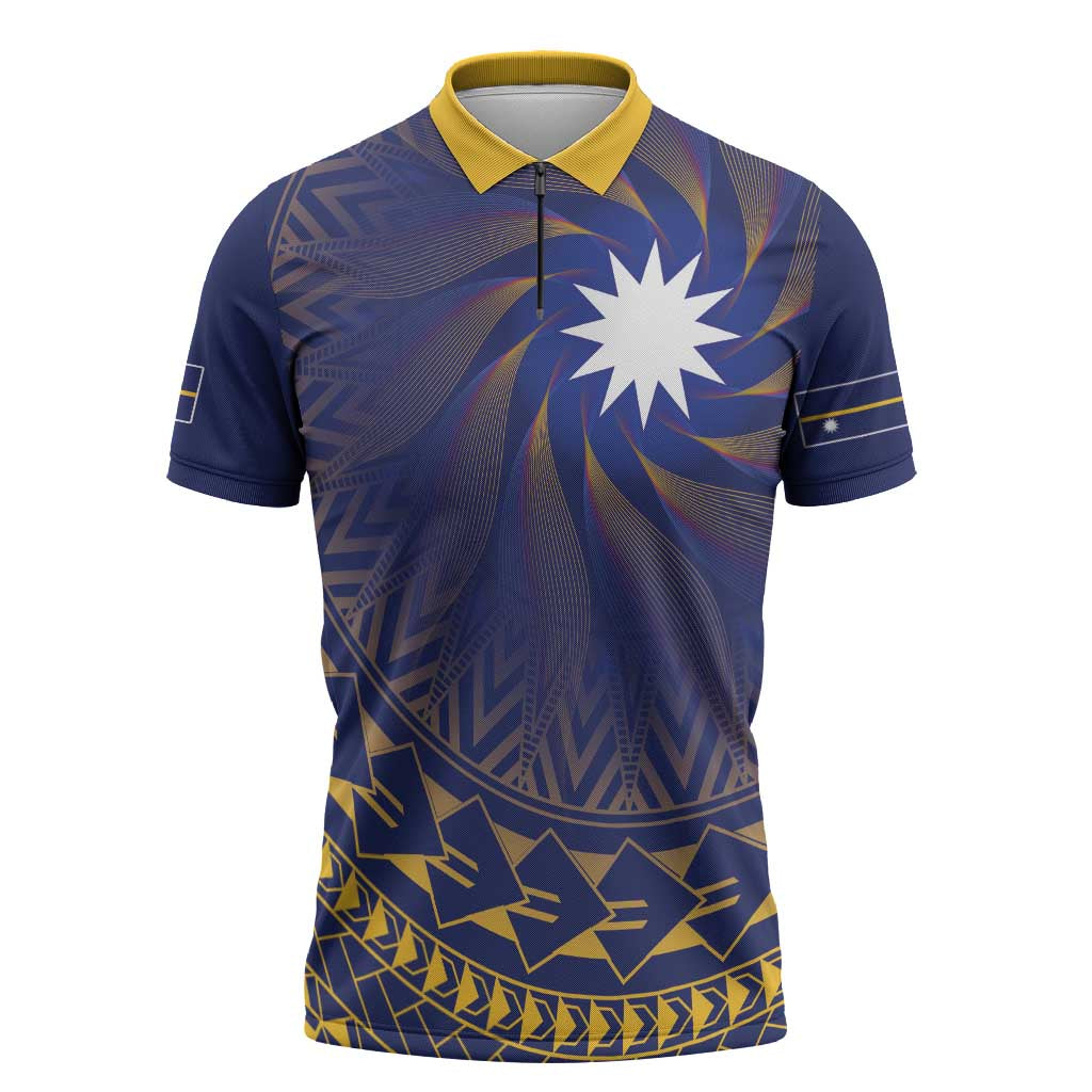 Nauru Angam Day Zipper Polo Shirt Polynesian Tribal Pattern Unique Style - Polynesian Pride