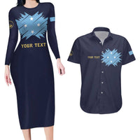 Personalised Federated States Of Micronesia Couples Matching Long Sleeve Bodycon Dress and Hawaiian Shirt FSM Passport LT05 Navy - Polynesian Pride