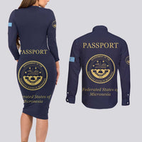 Personalised Federated States Of Micronesia Couples Matching Long Sleeve Bodycon Dress and Long Sleeve Button Shirt FSM Passport - Polynesian Pride