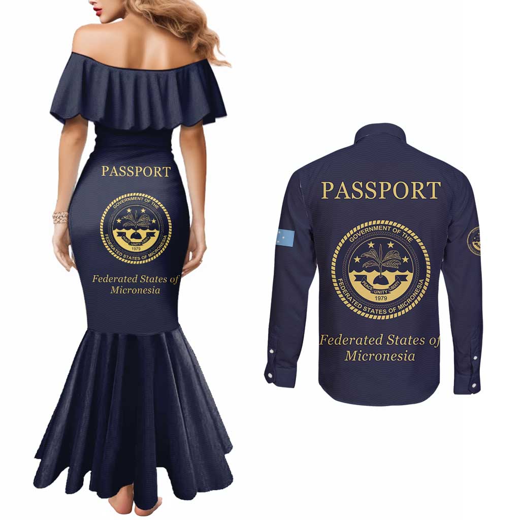 Personalised Federated States Of Micronesia Couples Matching Mermaid Dress and Long Sleeve Button Shirt FSM Passport - Polynesian Pride