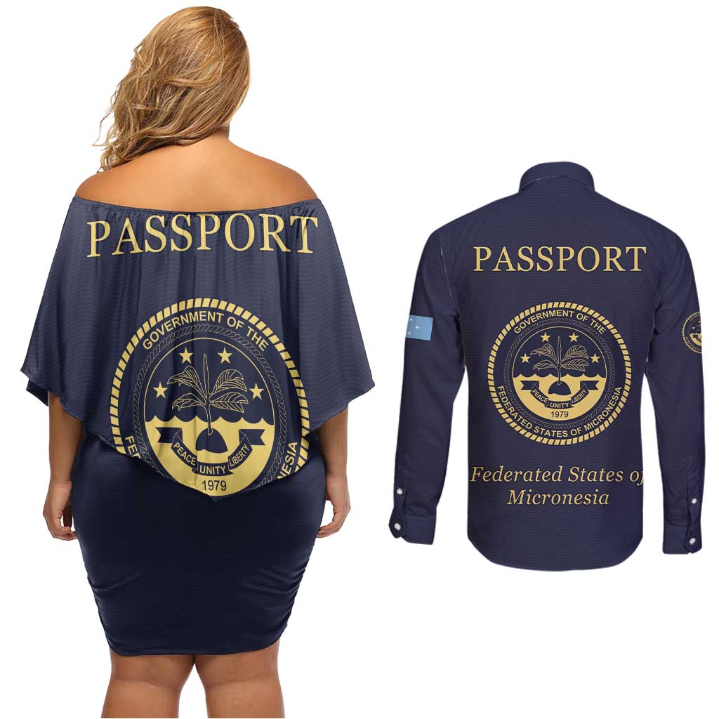 Personalised Federated States Of Micronesia Couples Matching Off Shoulder Short Dress and Long Sleeve Button Shirt FSM Passport - Polynesian Pride