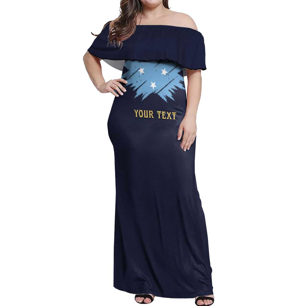 Personalised Federated States Of Micronesia Off Shoulder Maxi Dress FSM Passport LT05 Women Navy - Polynesian Pride