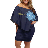 Personalised Federated States Of Micronesia Off Shoulder Short Dress FSM Passport LT05 Women Navy - Polynesian Pride