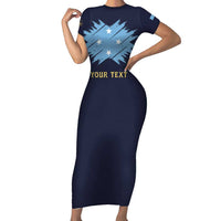 Personalised Federated States Of Micronesia Short Sleeve Bodycon Dress FSM Passport LT05 Long Dress Navy - Polynesian Pride