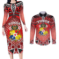 Personalised Tonga Constitution Day Couples Matching Long Sleeve Bodycon Dress and Long Sleeve Button Shirt 150 Years Jubilee - Polynesian Pride