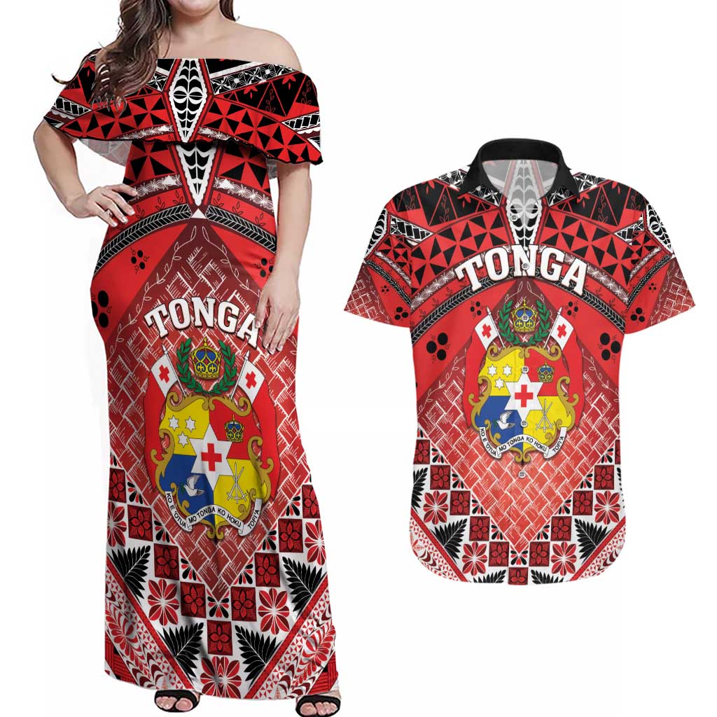 Personalised Tonga Constitution Day Couples Matching Off Shoulder Maxi Dress and Hawaiian Shirt 150 Years Jubilee - Polynesian Pride