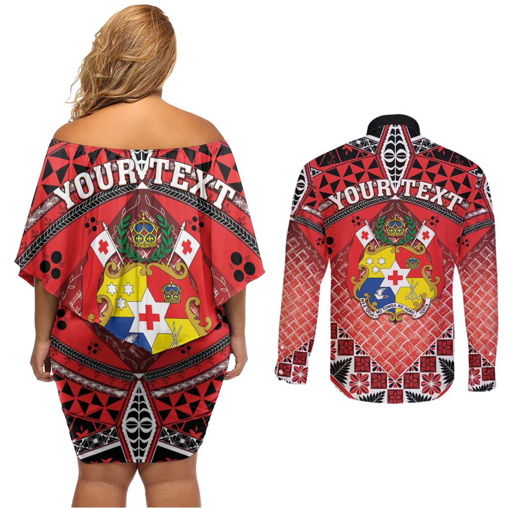 Personalised Tonga Constitution Day Couples Matching Off Shoulder Short Dress and Long Sleeve Button Shirt 150 Years Jubilee LT05 - Polynesian Pride