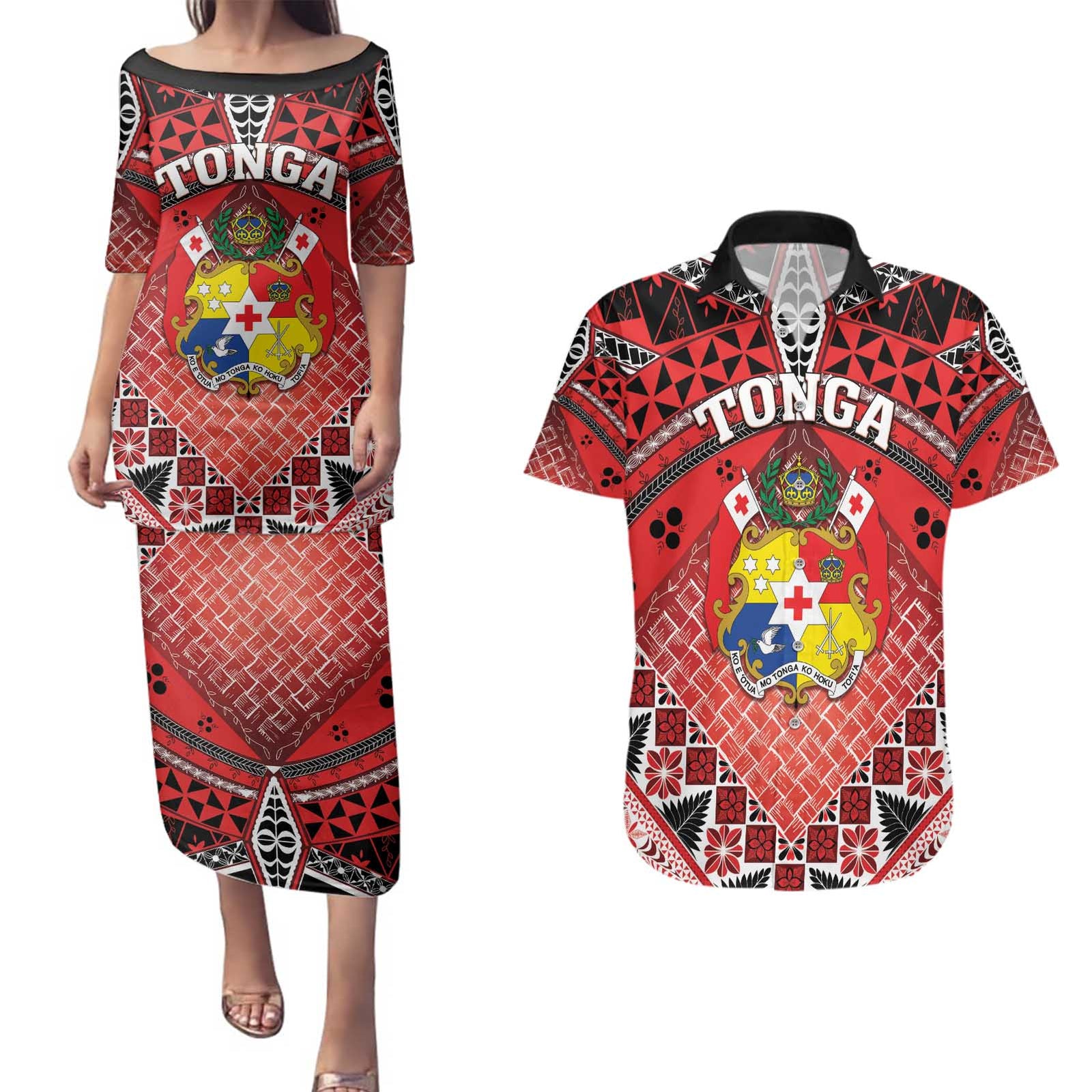 Personalised Tonga Constitution Day Couples Matching Puletasi and Hawaiian Shirt 150 Years Jubilee - Polynesian Pride