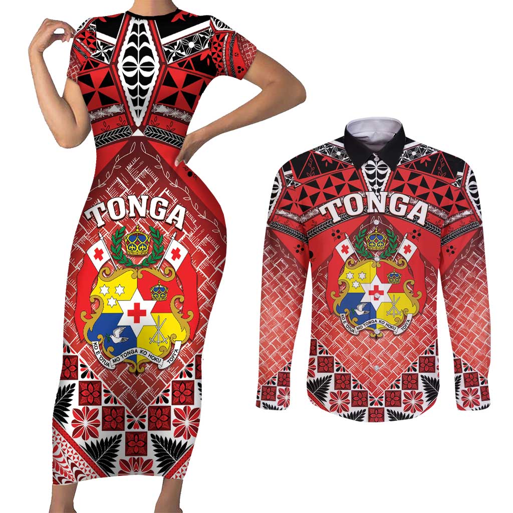 Personalised Tonga Constitution Day Couples Matching Short Sleeve Bodycon Dress and Long Sleeve Button Shirt 150 Years Jubilee - Polynesian Pride