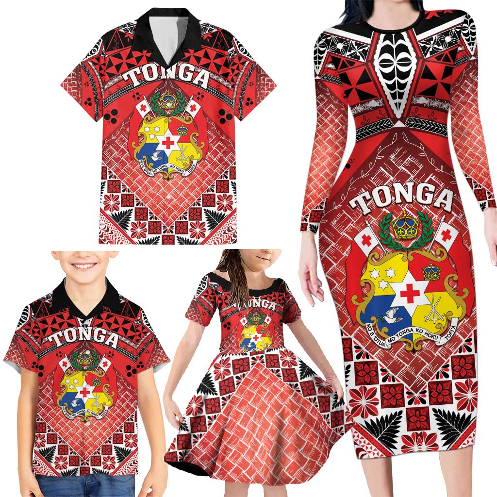 Personalised Tonga Constitution Day Family Matching Long Sleeve Bodycon Dress and Hawaiian Shirt 150 Years Jubilee - Polynesian Pride