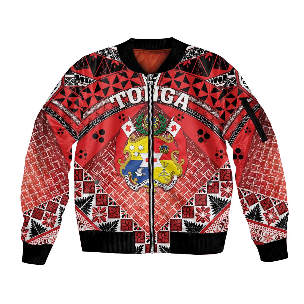 Personalised Tonga Constitution Day Sleeve Zip Bomber Jacket 150 Years Jubilee LT05 Unisex Red - Polynesian Pride
