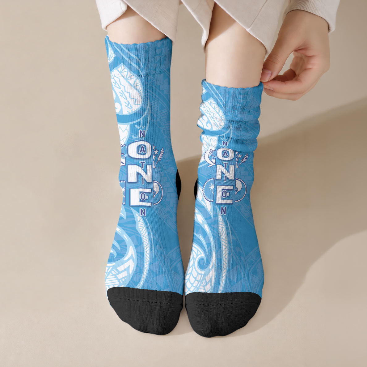 FSM Micronesia Crew Socks 40th Independence Anniversary LT05 Crew Socks Blue - Polynesian Pride