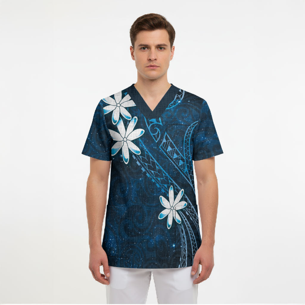 Tahiti Matarii Scrub Top Tahitian Spring Blue Galaxy LT05 - Polynesian Pride