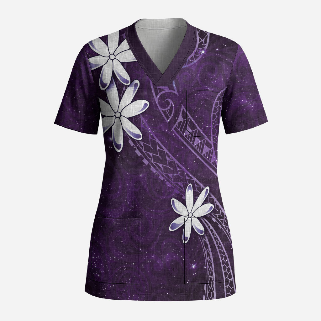 Tahiti Matarii Scrub Top Tahitian Spring Purple Galaxy LT05 Adult Purple - Polynesian Pride