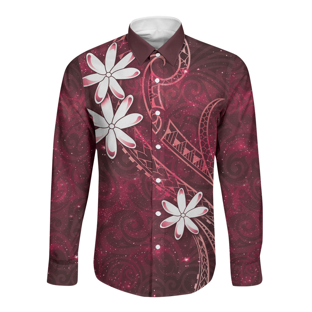 Tahiti Matarii Long Sleeve Button Shirt Tahitian Spring Red Galaxy LT05 Unisex Red - Polynesian Pride