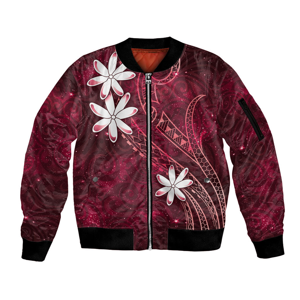 Tahiti Matarii Sleeve Zip Bomber Jacket Tahitian Spring Red Galaxy LT05 Unisex Red - Polynesian Pride